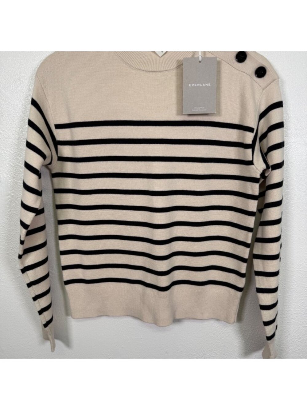 Everlane The Mariner Striped Button Shoulder Sweater Wool Cotton Preppy XS - Picture 9 of 14